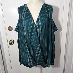 Worthington Woman Striped Cold Shoulder Faux Wrap Blouse Sz 0x
